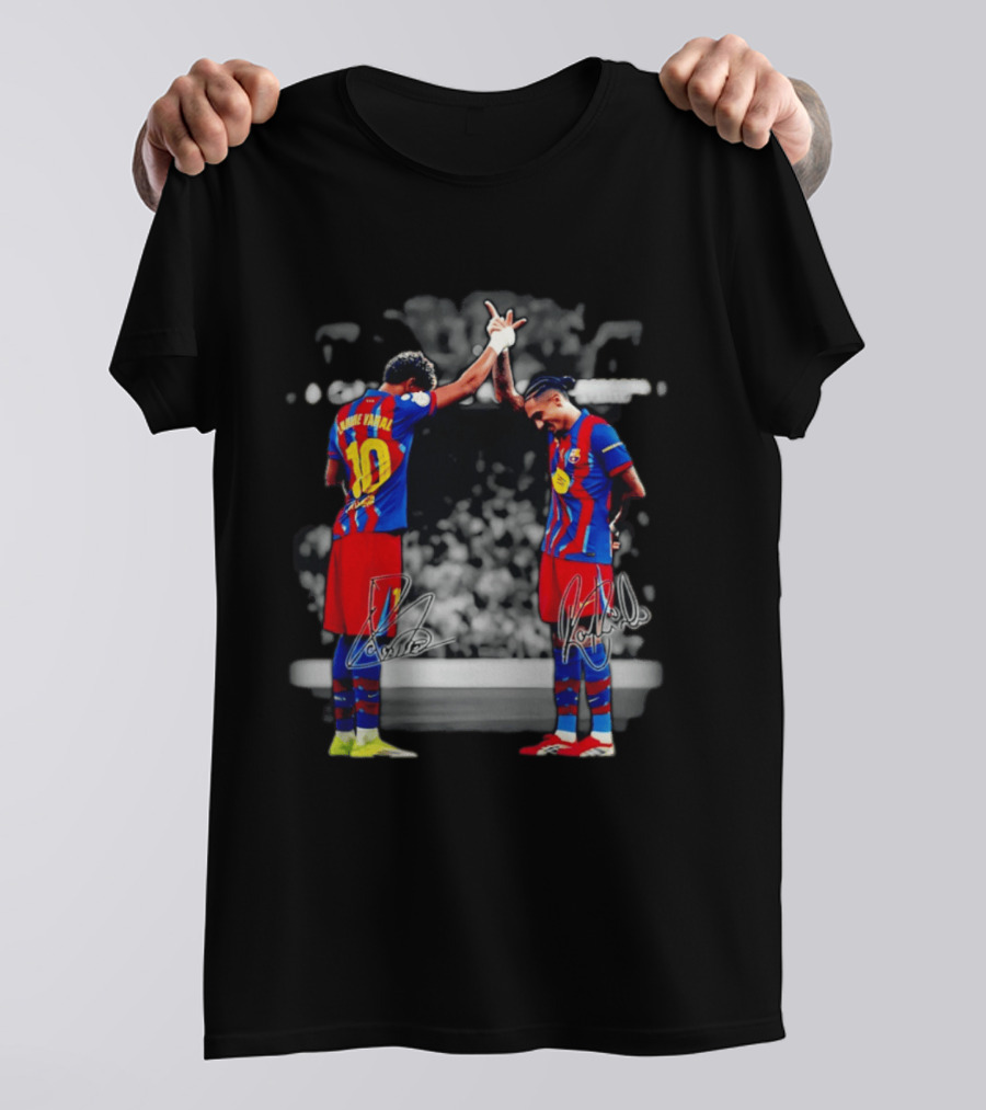 Lamine Yamal Raphinha Barcelona Brazil Soccer Duo Signatures T-Shirt