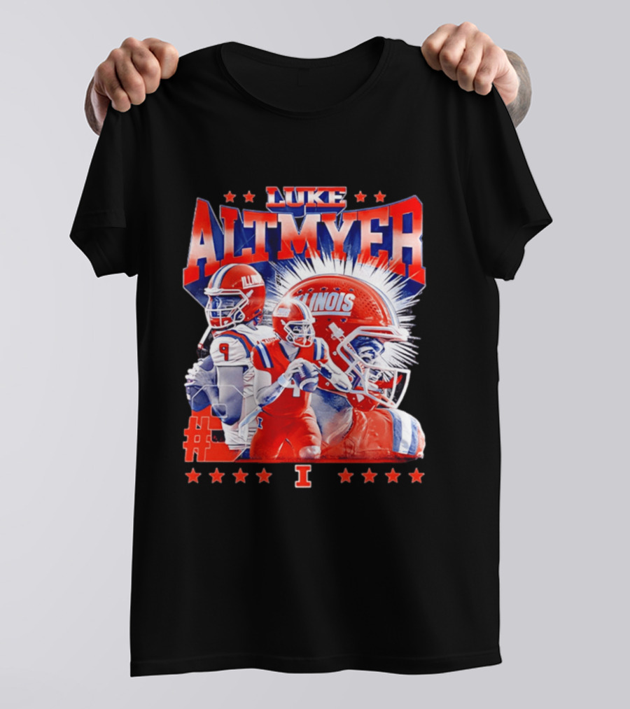 Luke Altmyer Illinois Football NCAA Legends Player Collage Helmet Stars T-Shirt