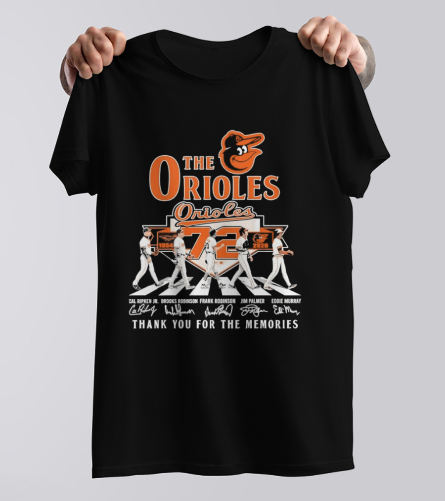 The Orioles 72 Abbey Road Ripken Robinson Murray Palmer Thank You For The Memories T-Shirt