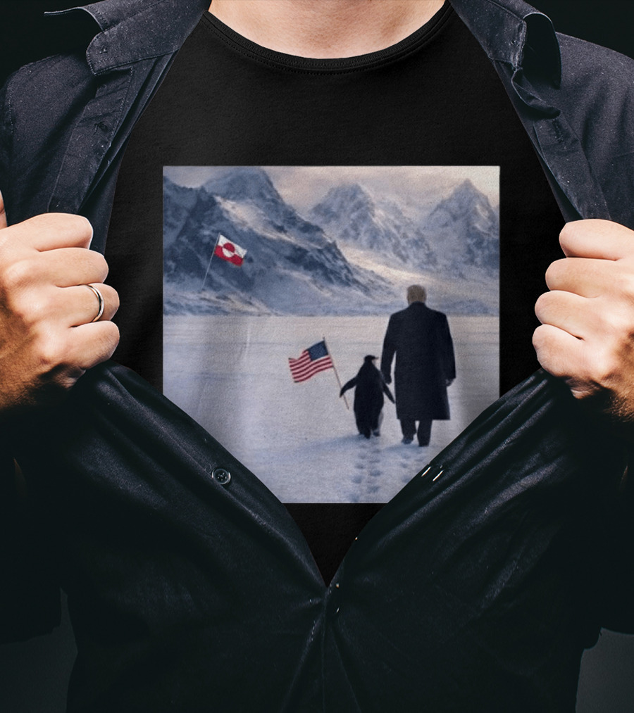 Nihilist Penguin Walking With Trump Antarctica American Flag Greenland Flag T-Shirt