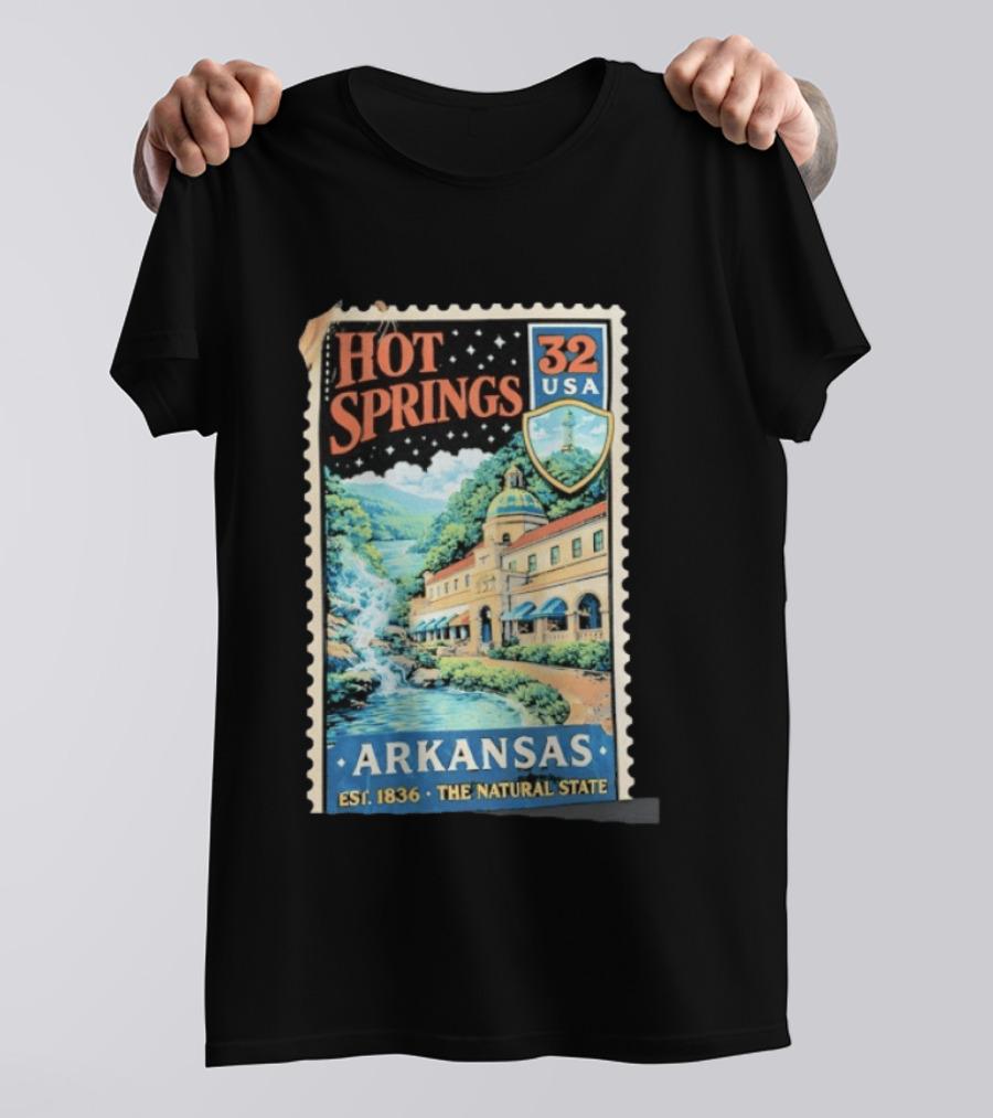 Hot Springs 32 USA Arkansas Established 1836 The Natural State Vintage Stamp T-Shirt