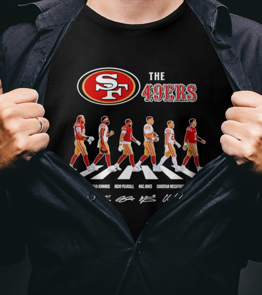 San Francisco 49ers Abbey Road 2026 Signatures Trent Williams Deebo Samuel George Kittle Christian McCaffrey Brock Purdy T-Shirt