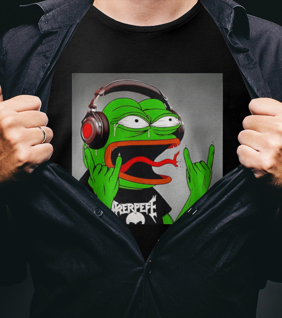 Pepe The Frog Metal Rocker With Headphones And Screaming Face T-Shirt