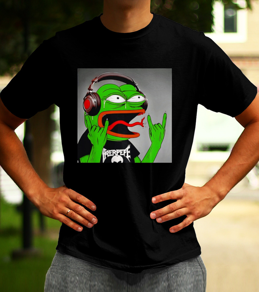 Pepe The Frog Metal Rocker With Headphones And Screaming Face T-Shirt