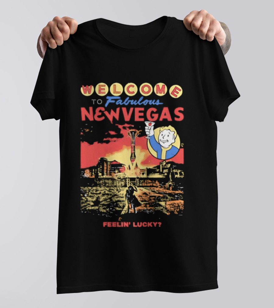 Welcome To Fabulous New Vegas Feeling Lucky Vintage Style Retro Gaming T-Shirt
