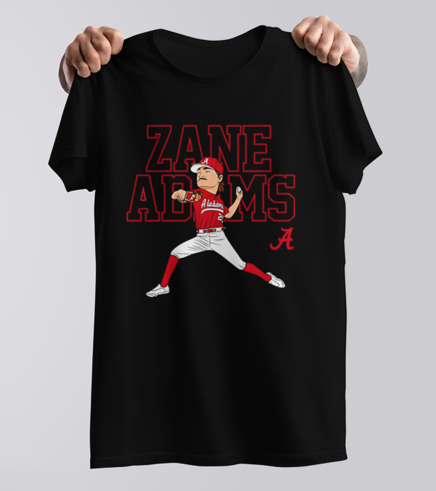 Zane Adams Alabama Baseball NCAA Caricature Pitcher Player Jersey T-Shirt