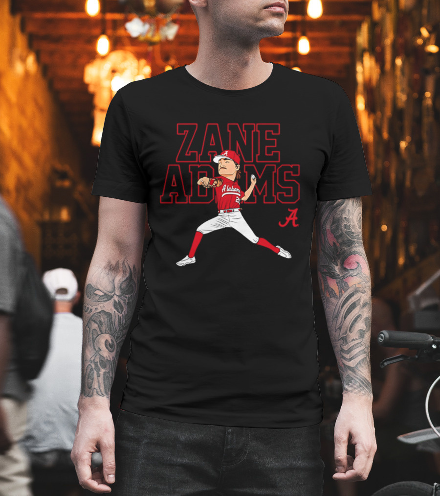 Zane Adams Alabama Baseball NCAA Caricature Pitcher Player Jersey T-Shirt