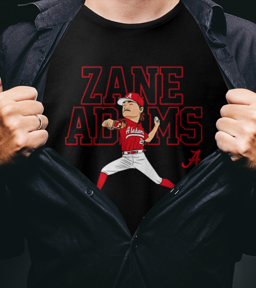 Zane Adams Alabama Baseball NCAA Caricature Pitcher Player Jersey T-Shirt