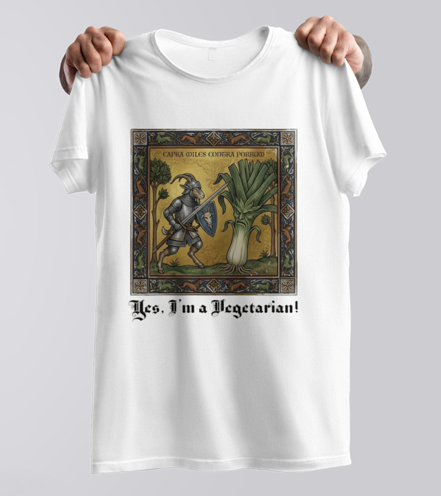 Capra Miles Contra Porrum Knight Vs Leek Yes I'm A Vegetarian T-Shirt