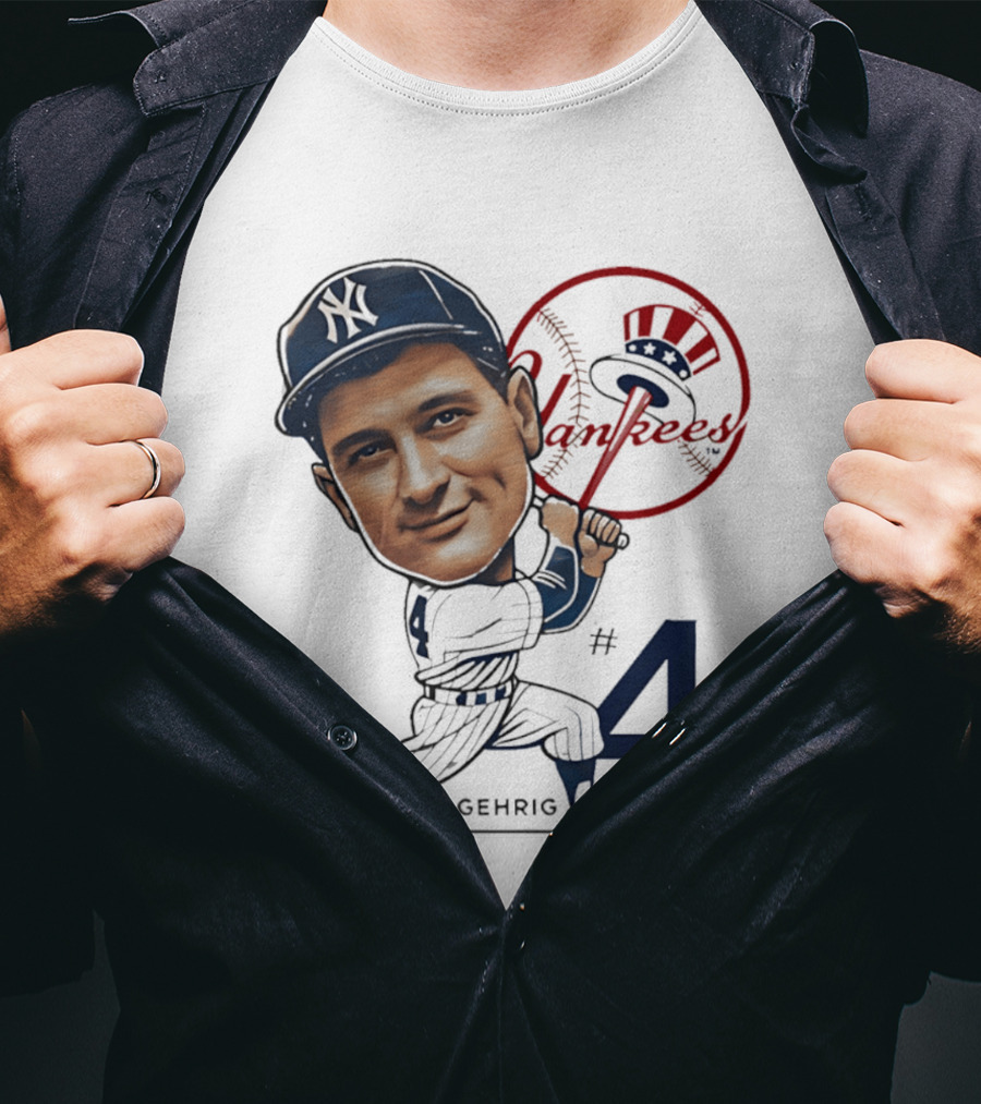 Lou Gehrig New York Yankees #4 Caricature Yankees T-Shirt