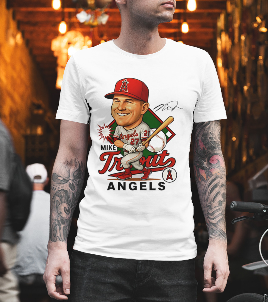 Mike Trout Angels Baseball Caricature Los Angeles Legend T-Shirt