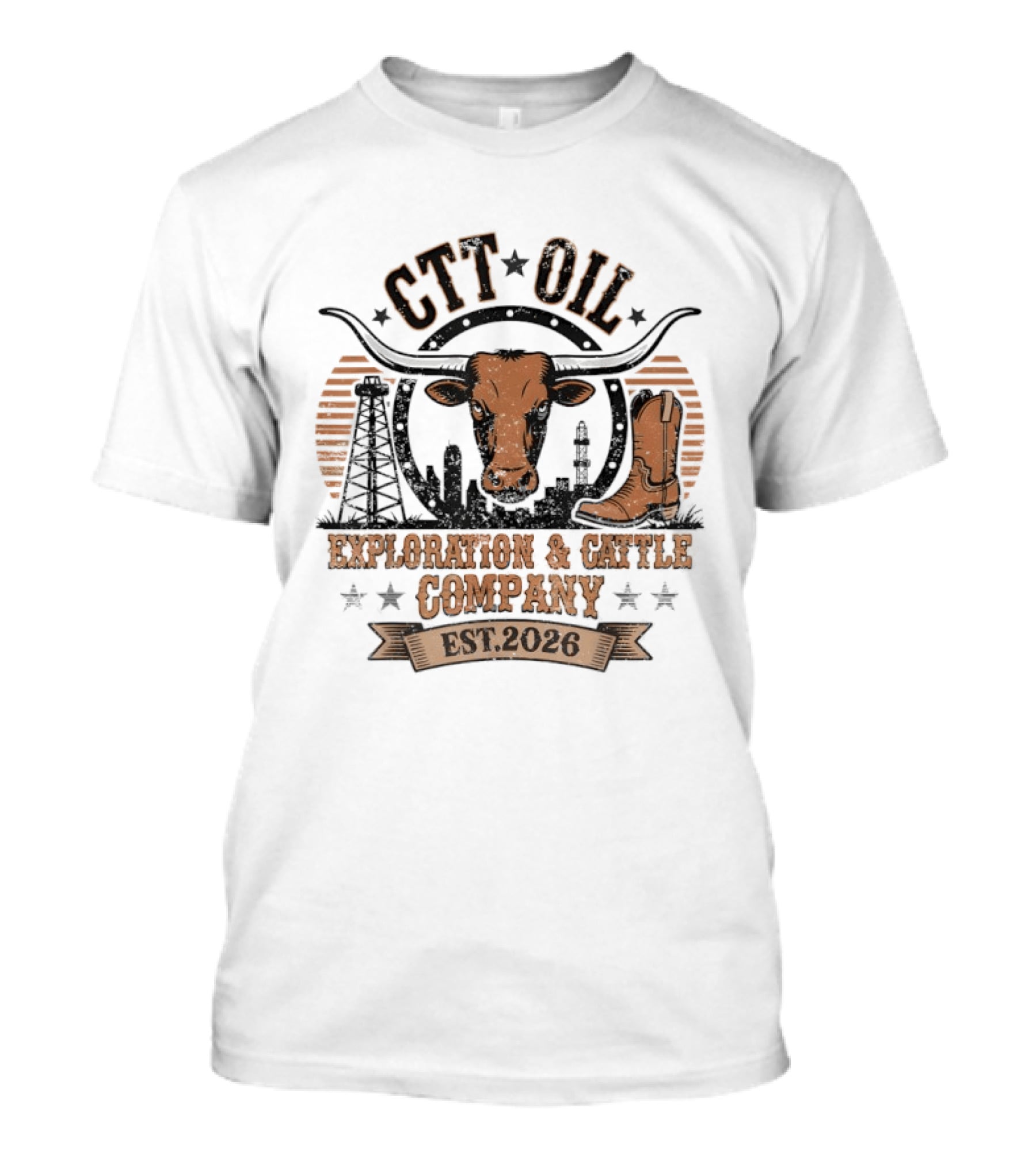 CTT Oil Exploration & Cattle Company Texas Longhorn Boot Est. 2026 T-Shirt