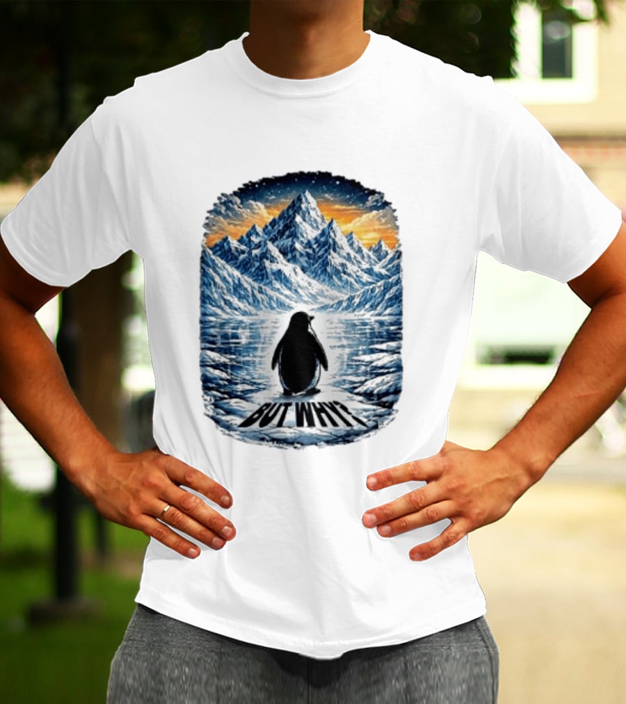 Viral Nihilist Penguin But Why Mountain Reflection T-Shirt