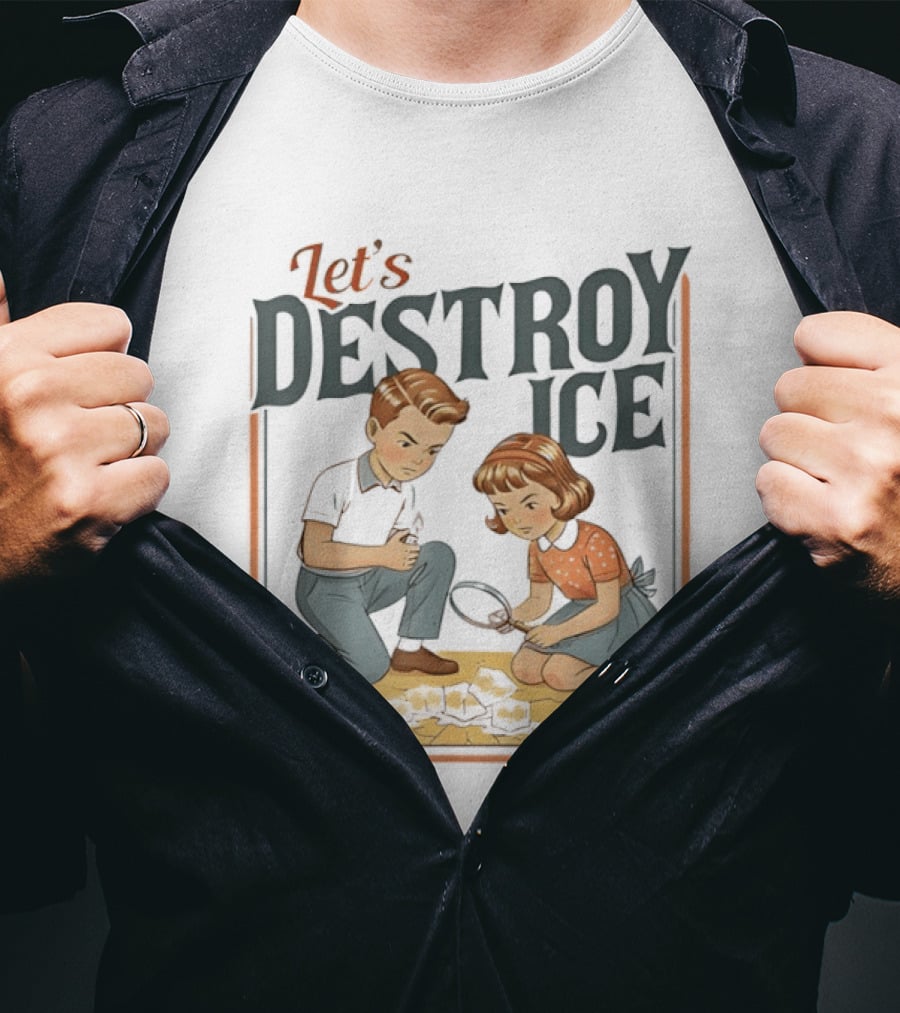 Let's Destroy Ice Vintage Style Cartoon Kids With Airplane T-Shirt