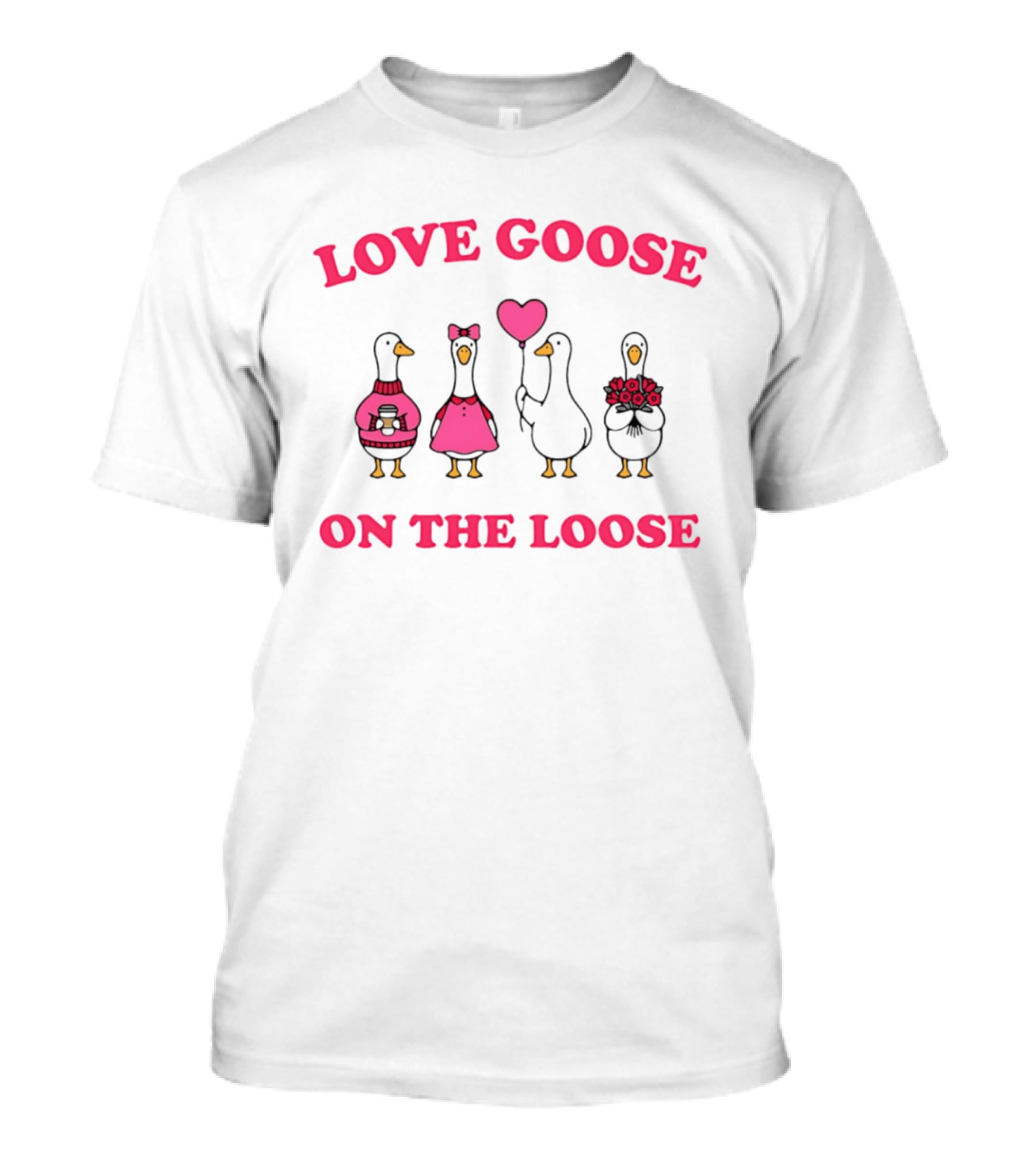 Love Goose On The Loose Valentine Heart Bouquet Bows T-Shirt