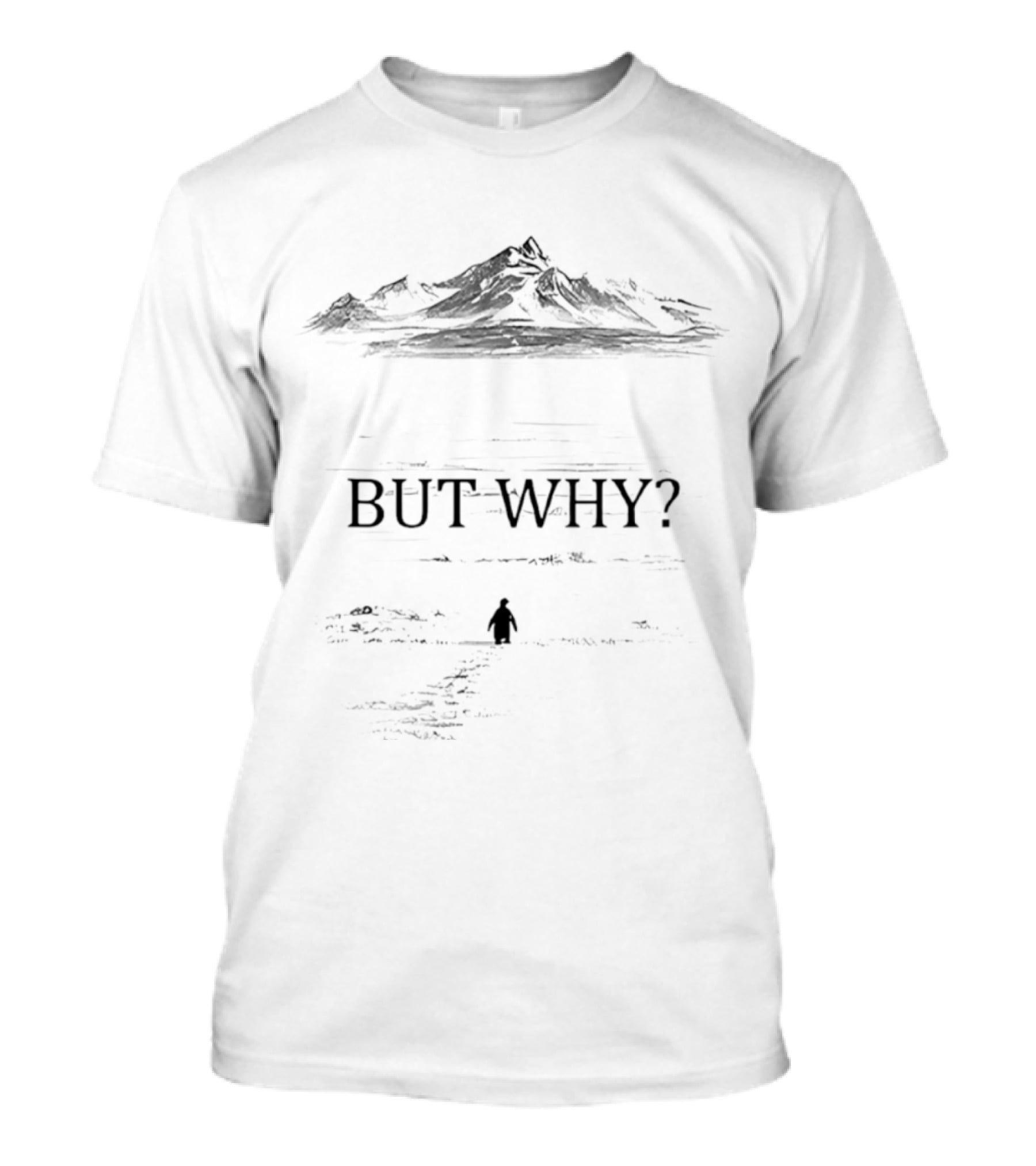 Penguin But Why Mountain Ocean Scene T-Shirt