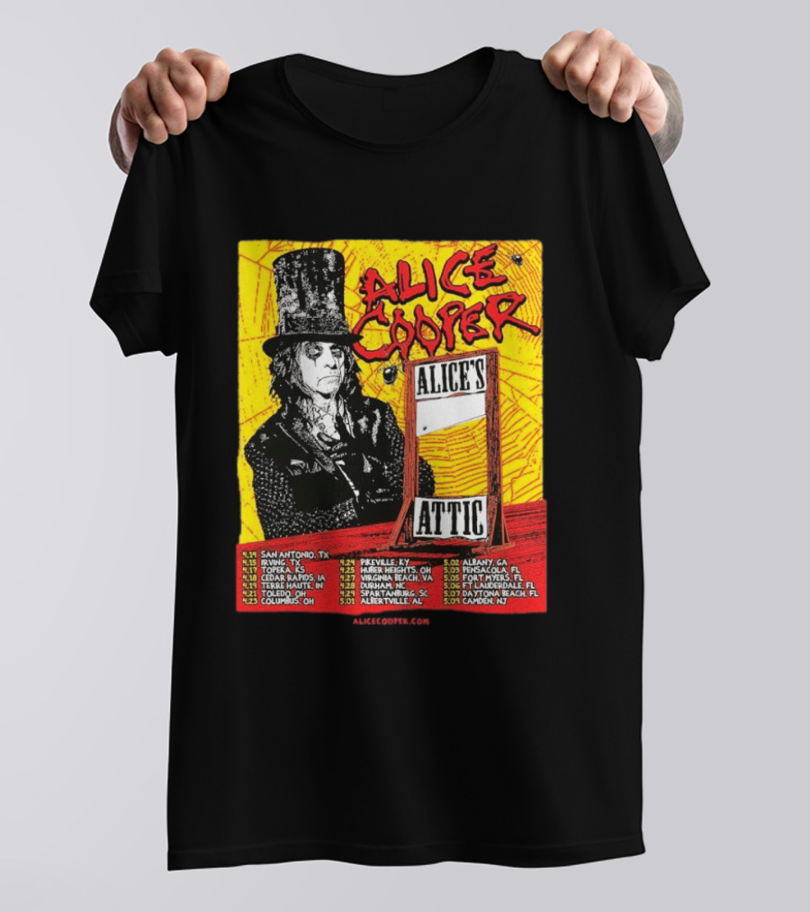 Alice Cooper 2026 Alice's Attic Tour Dates San Antonio Albany Locations T-Shirt