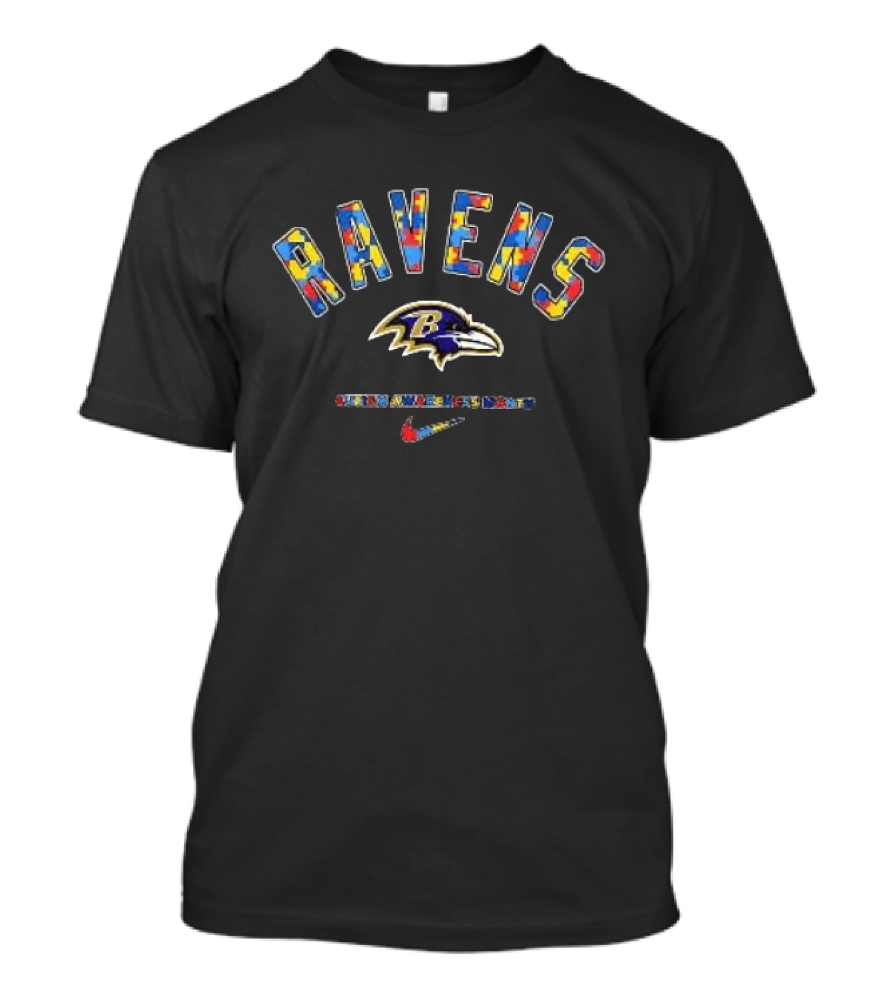 Baltimore Ravens Autism Awareness Month Puzzle Pattern Ravens Bird Nike T-Shirt