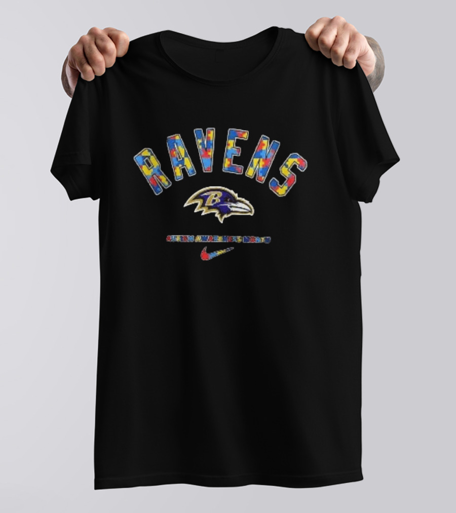 Baltimore Ravens Autism Awareness Month Puzzle Pattern Ravens Bird Nike T-Shirt