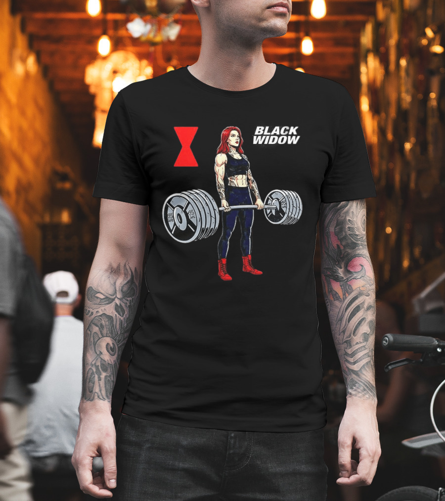 Black Widow Weightlifting Gym Workout Red Hourglass T-Shirt