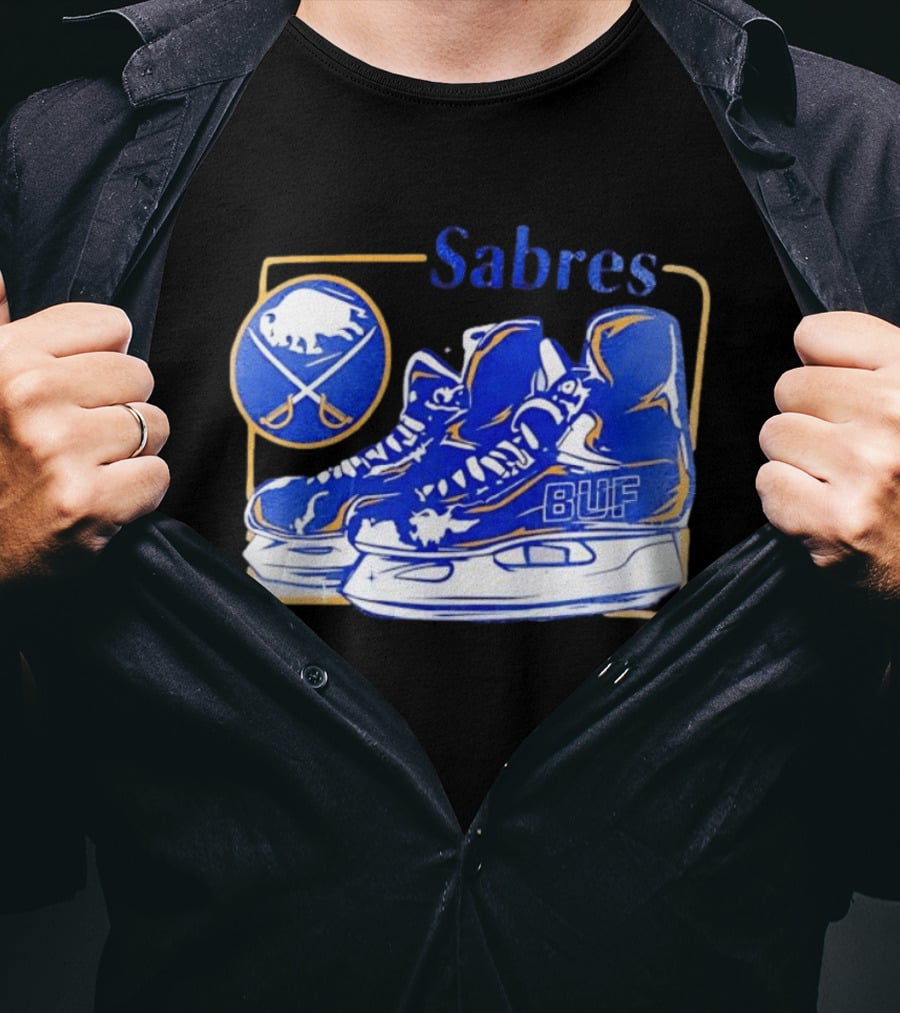 Sabres BUF Skates With Buffalo And Crossed Sabers T-Shirt