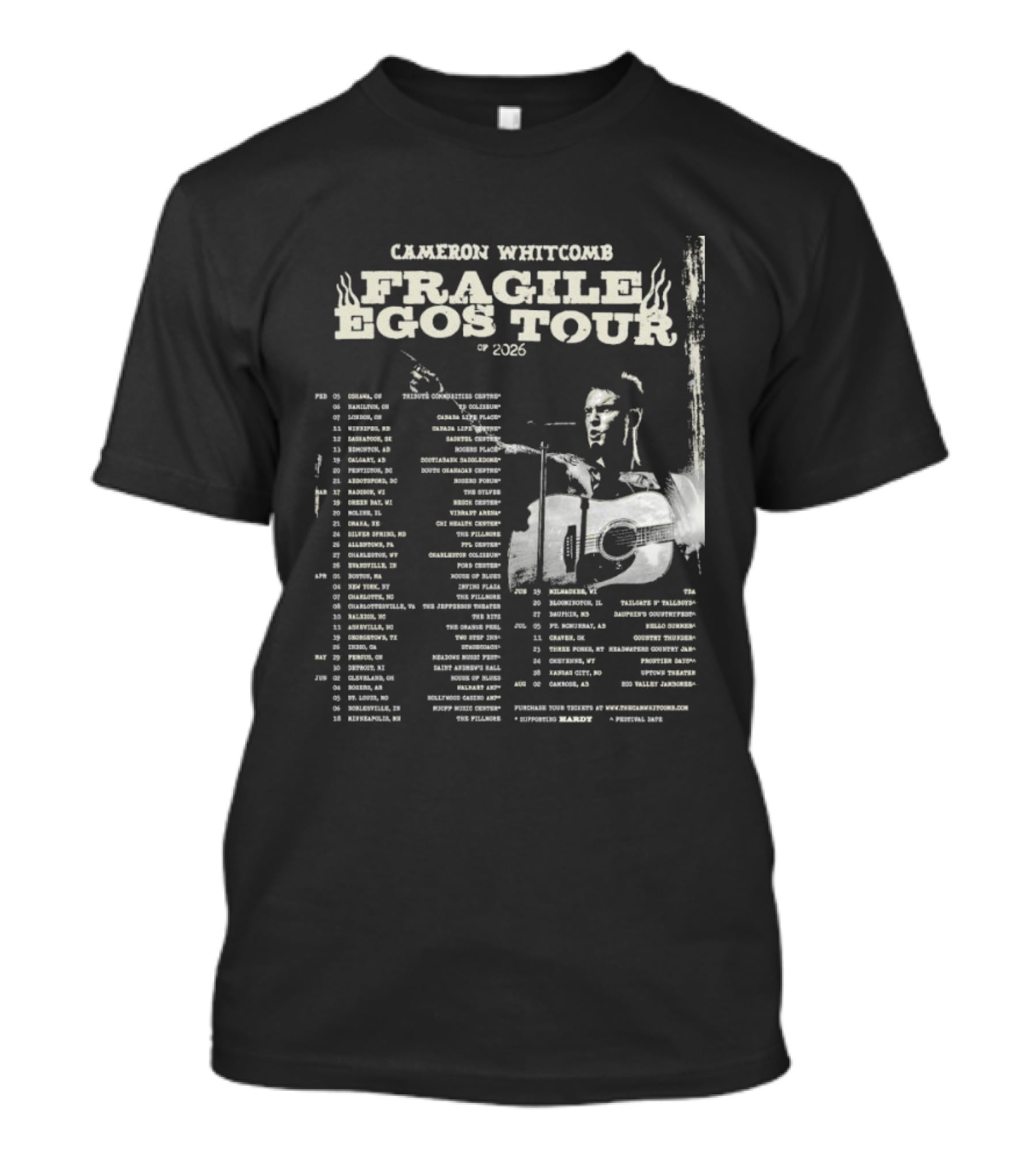 Cameron Whitcomb Fragile Egos Tour 2026 With Tour Dates And Guitar Image T-Shirt