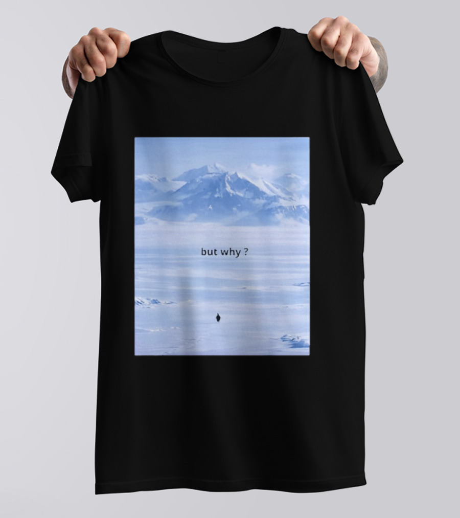 Penguin But Why Meme Snowy Mountains Motivational Scene T-Shirt
