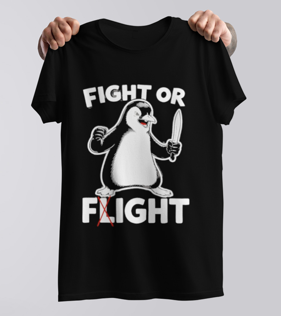 Penguin Holding Knife Fight Or Flight Meme T-Shirt