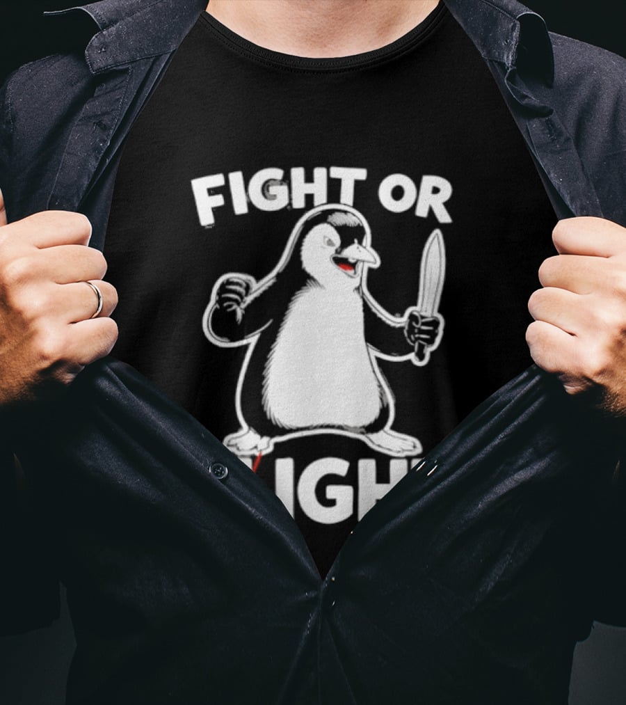Penguin Holding Knife Fight Or Flight Meme T-Shirt