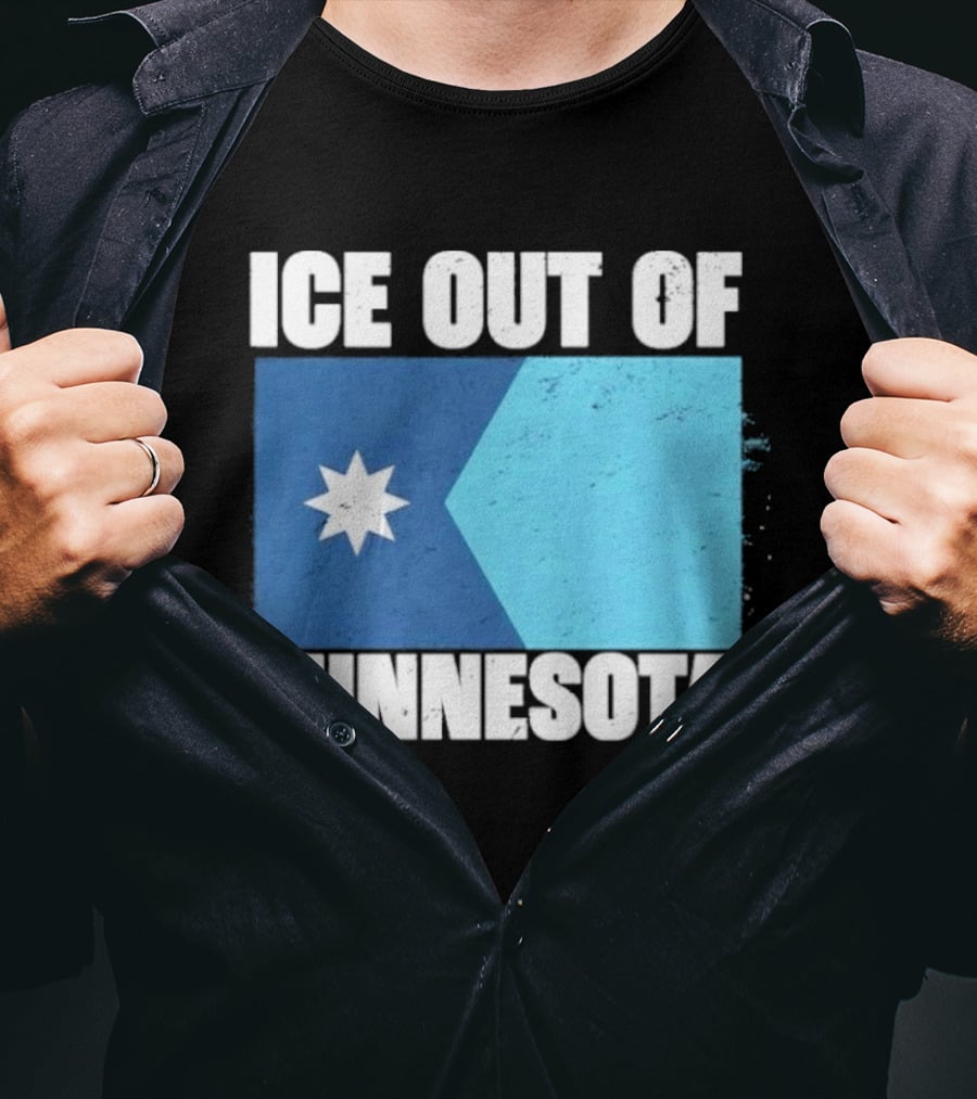 Ice Out Of Minnesota Flag Star Blue Shape T-Shirt
