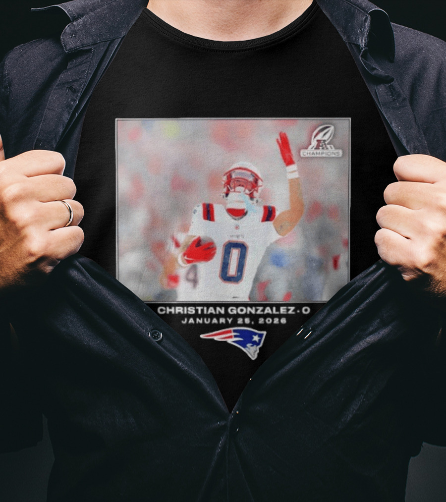 Christian Gonzalez New England Patriots AFC Champions Week 21 T-Shirt