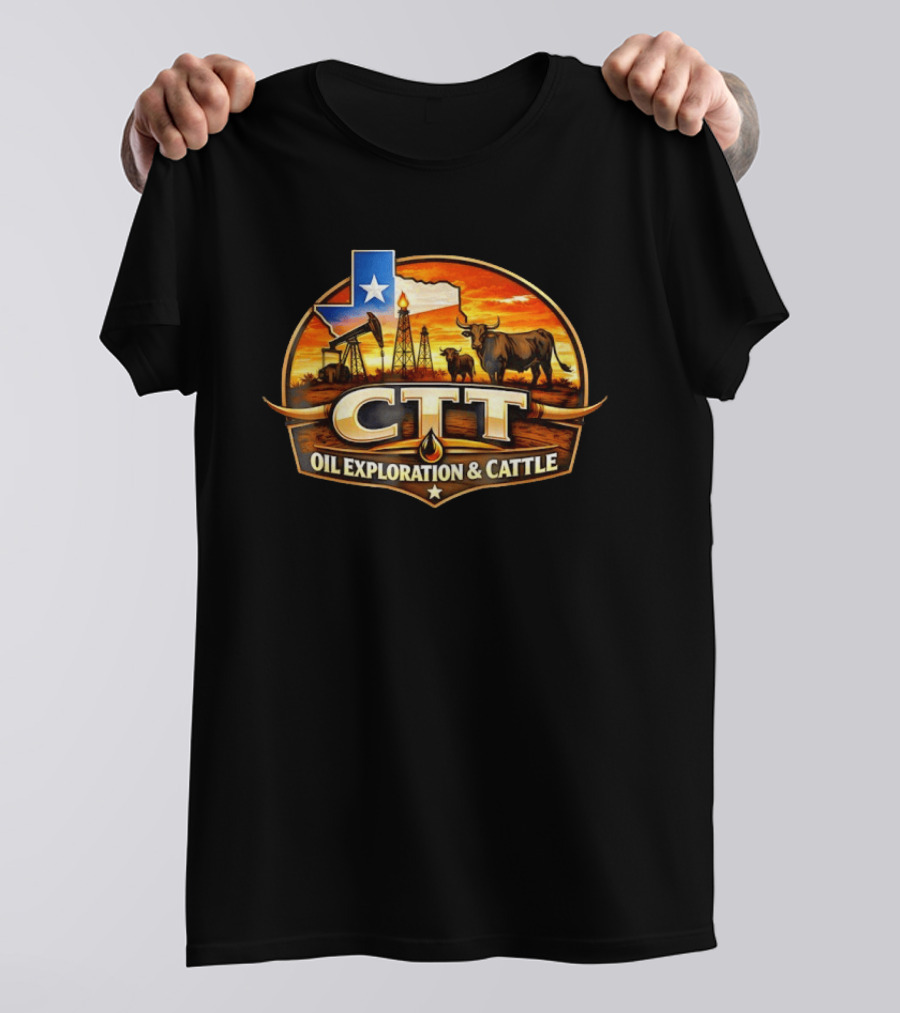 CTT Oil Exploration And Cattle Oilfield Texas Ranch Landscape T-Shirt