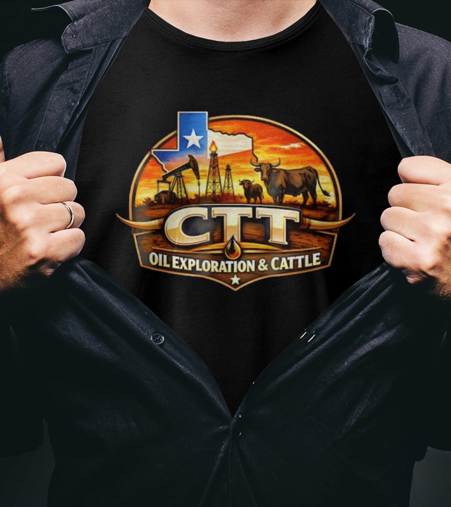CTT Oil Exploration And Cattle Oilfield Texas Ranch Landscape T-Shirt