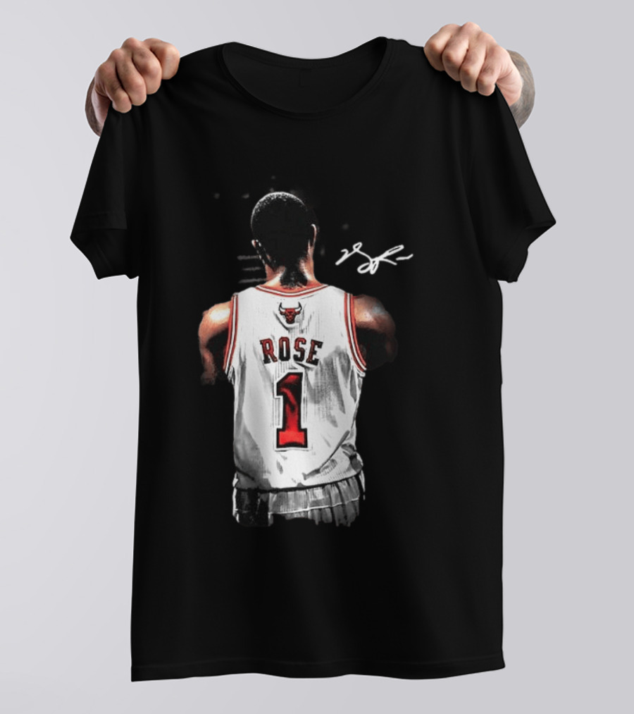 Derrick Rose Chicago Bulls Autographed Jersey Number 1 NBA T-Shirt