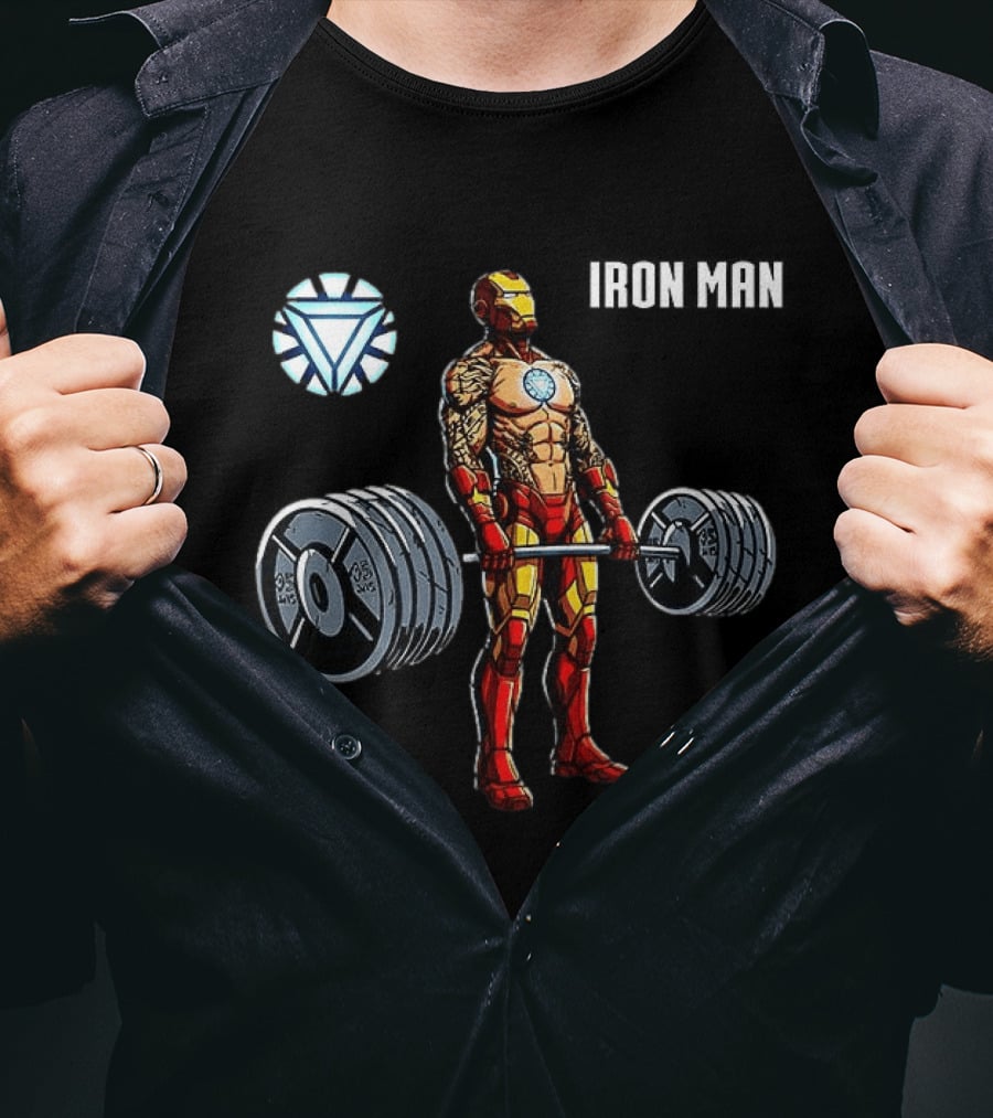 Iron Man Weightlifting Arc Reactor Gym Workout T-Shirt