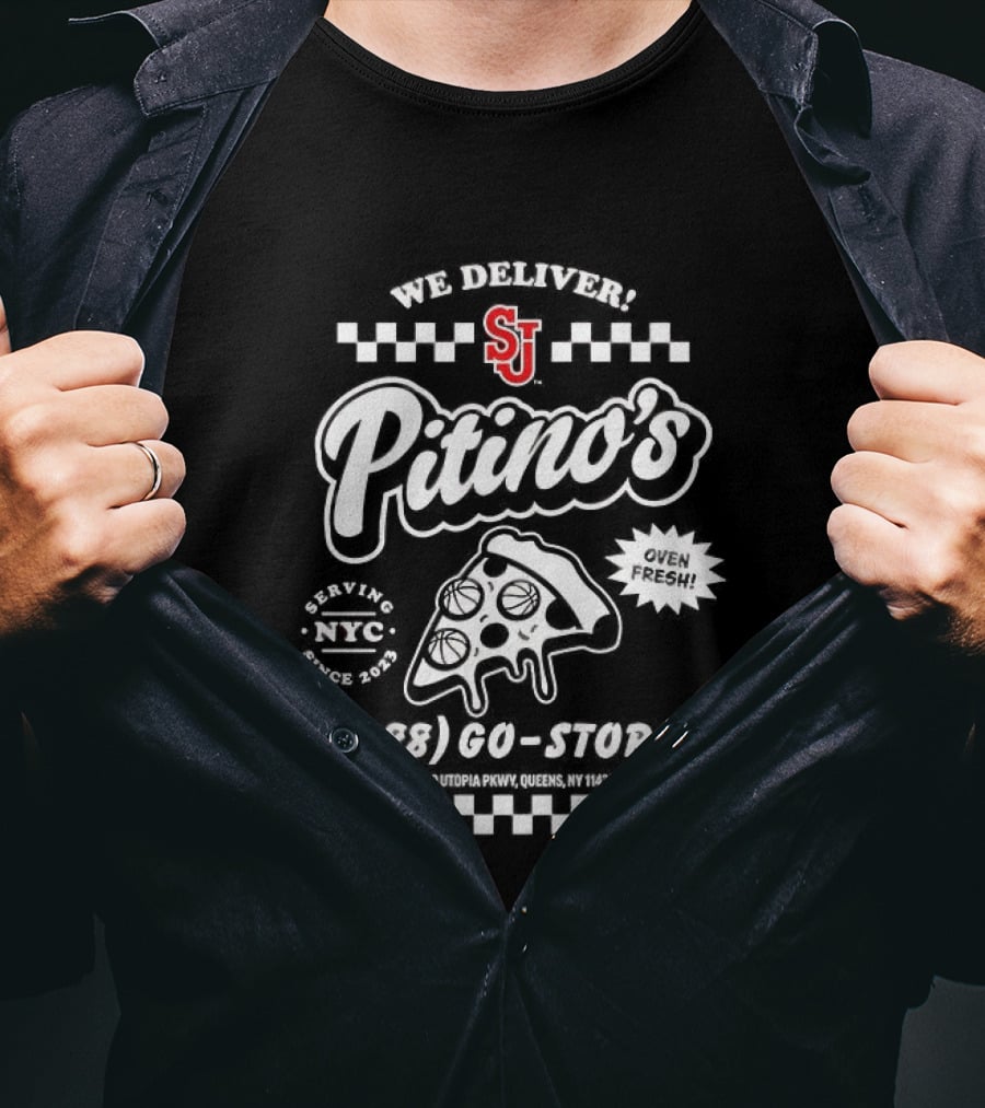St John's Red Storm Pitino's Delivery Service SJ Pizza T-Shirt