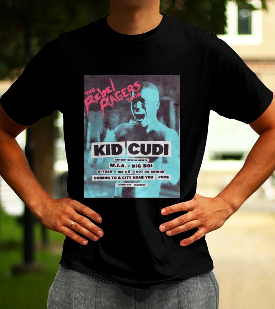 Kid Cudi The Rebel Ragers Tour 2026 Featuring M.I.A. Big Boi A Trak And Dot Da Genius T-Shirt