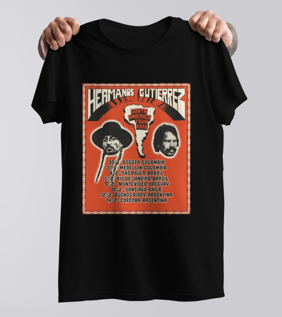 Hermanos Gutiérrez South America Tour 2026 Bogotá Medellín São Paulo Rio De Janeiro Montevideo Santiago Buenos Aires Córdoba T-Shirt