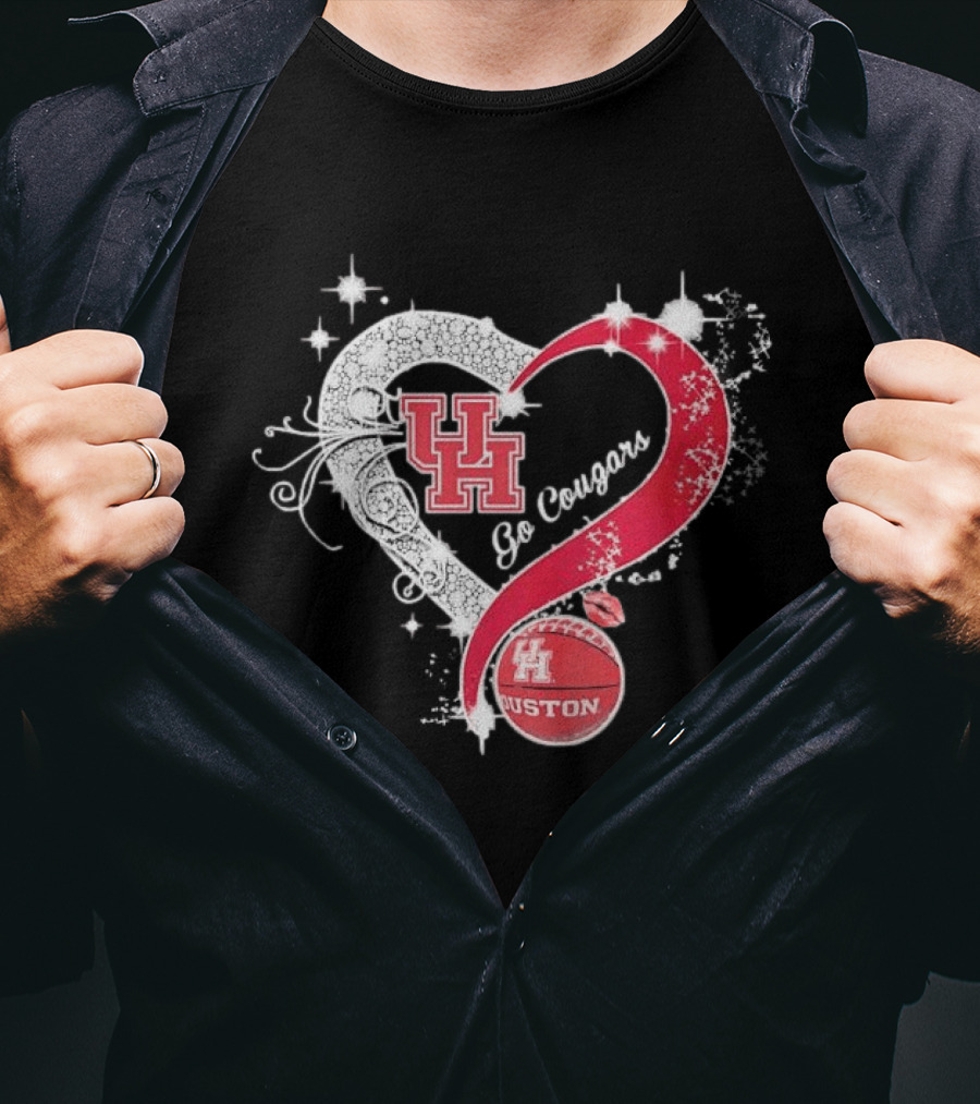 University Of Houston Cougars Go Cougars Heart Basketball Houston T-Shirt