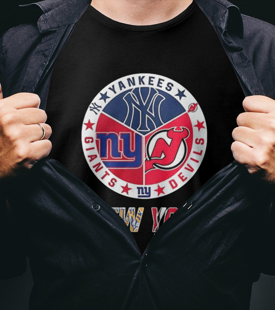 New York Yankees Giants New Jersey Devils Team Mashup T-Shirt