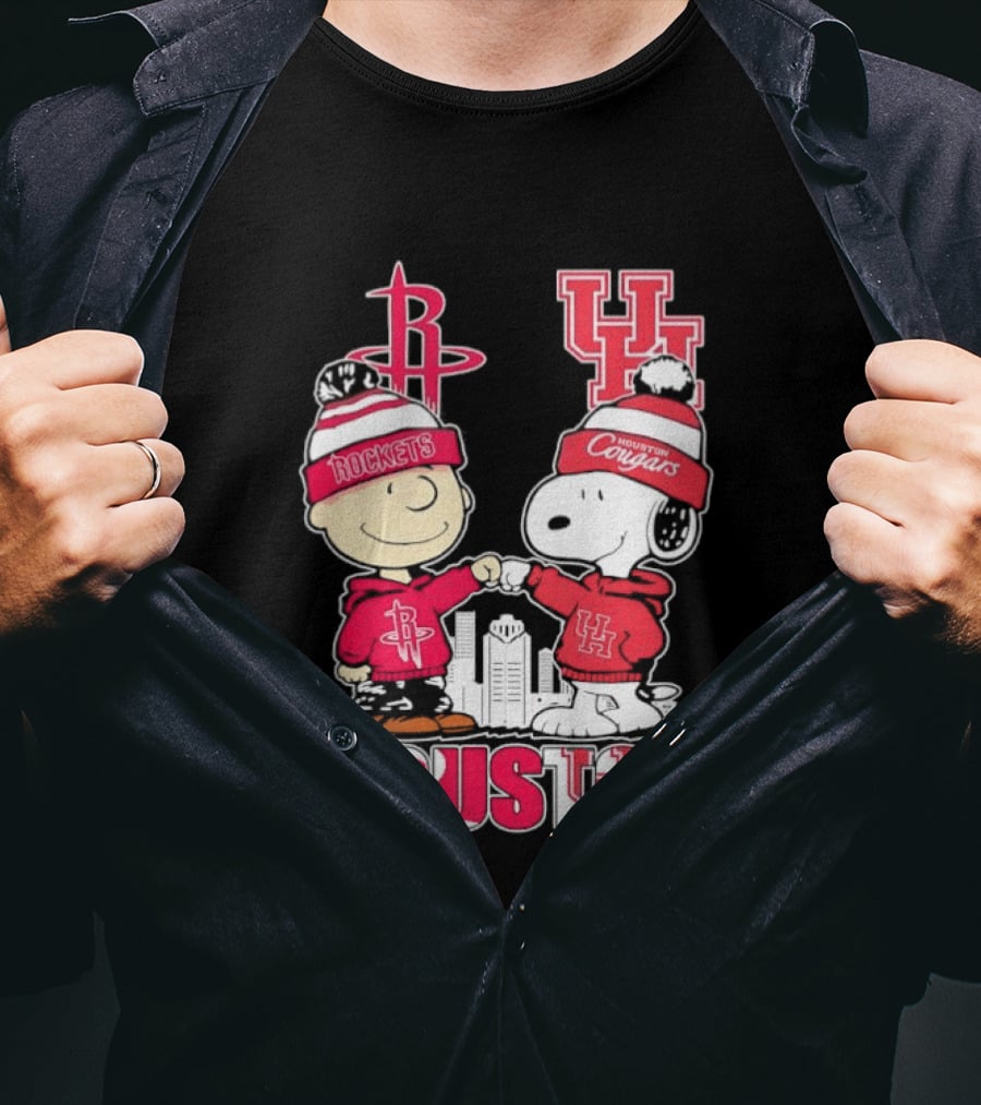 Peanuts Characters X Houston Rockets X University Of Houston Cougars Collaboration T-Shirt
