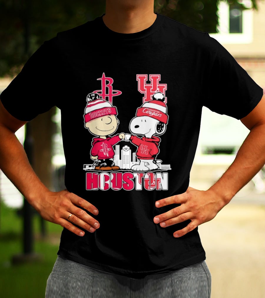 Peanuts Characters X Houston Rockets X University Of Houston Cougars Collaboration T-Shirt