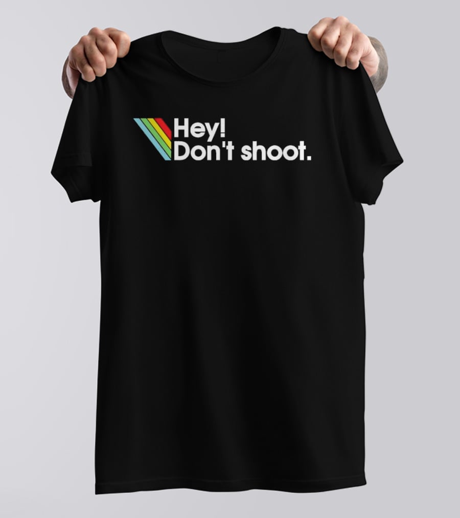 Hey Don't Shoot Arc Raiders Retro Rainbow Stripes T-Shirt
