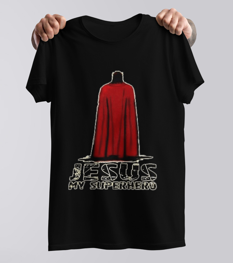 Jesus My Superhero Red Cape Christian Strength T-Shirt