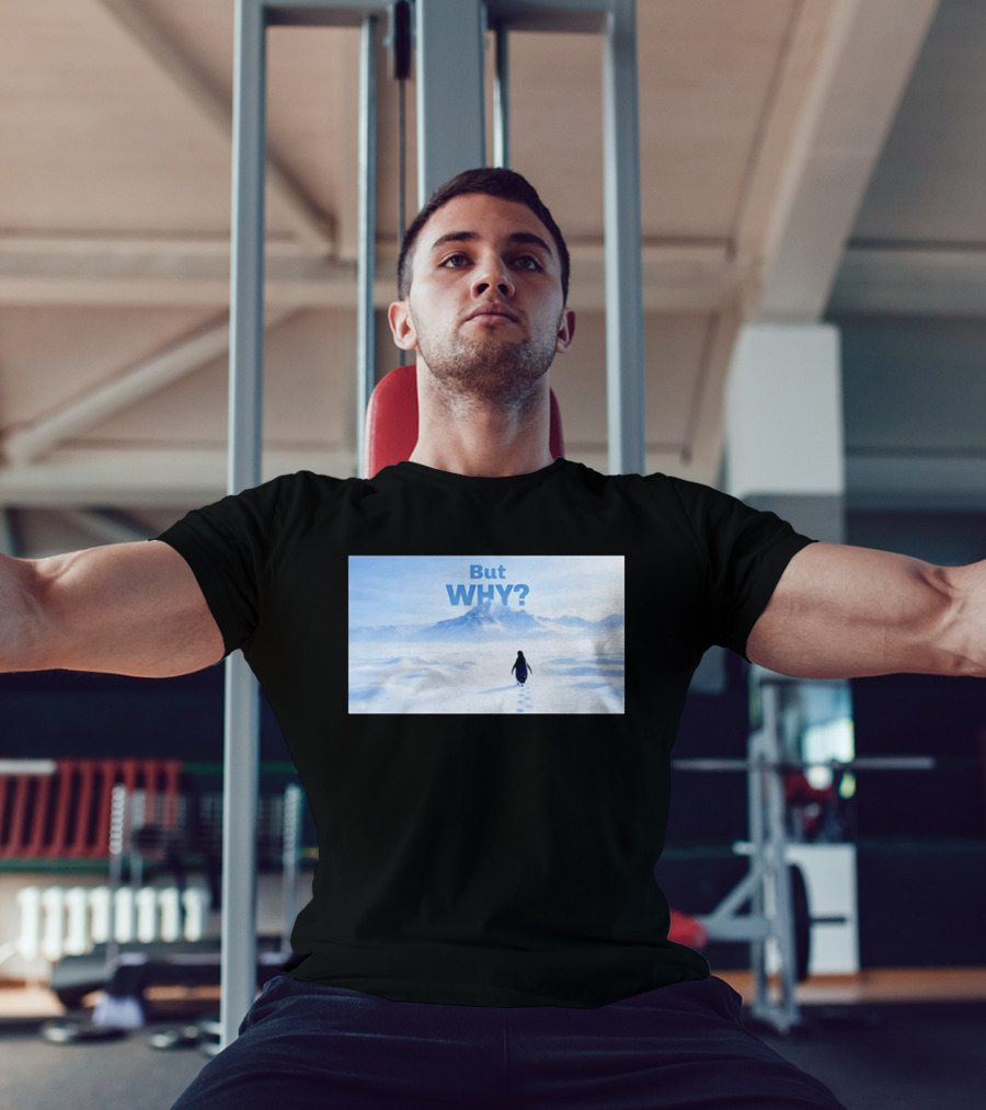 Nihilist Penguin But Why Snowy Mountains And Footprints T-Shirt