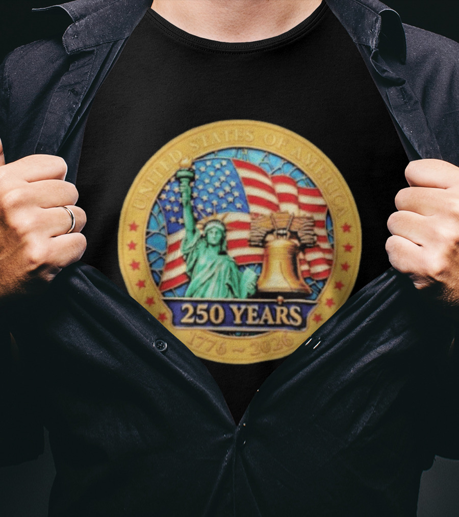 United States Of America 250 Years 1776 2026 Liberty Bell And Statue Of Liberty Celebration T-Shirt