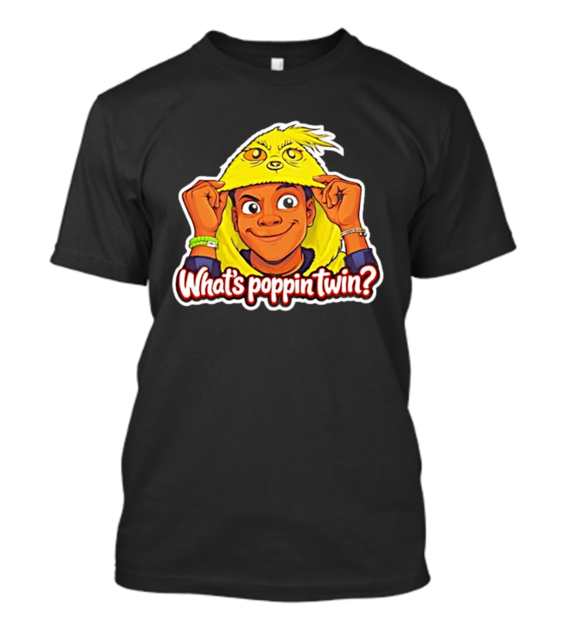 What's Poppin Twin Cartoon Kid In Yellow Hood T-Shirt