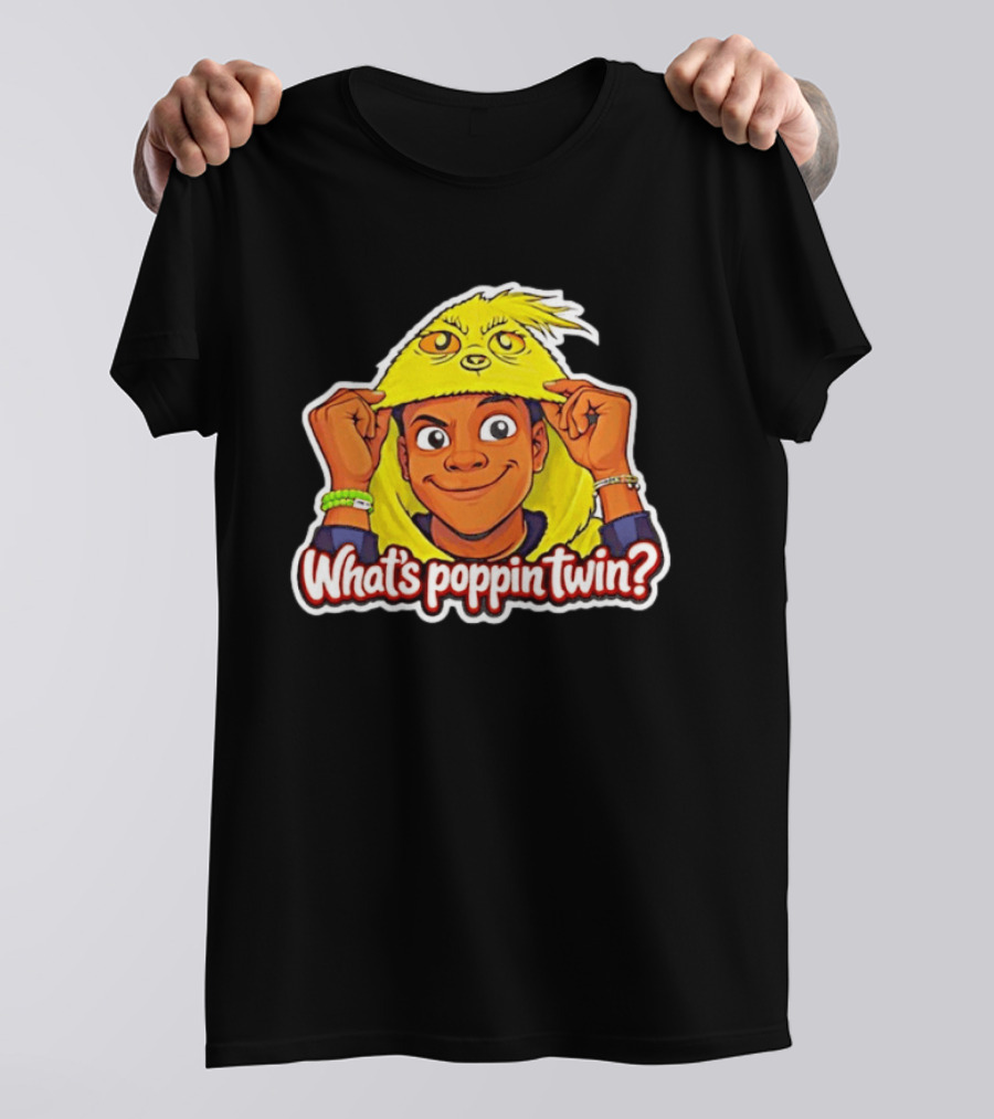 What's Poppin Twin Cartoon Kid In Yellow Hood T-Shirt