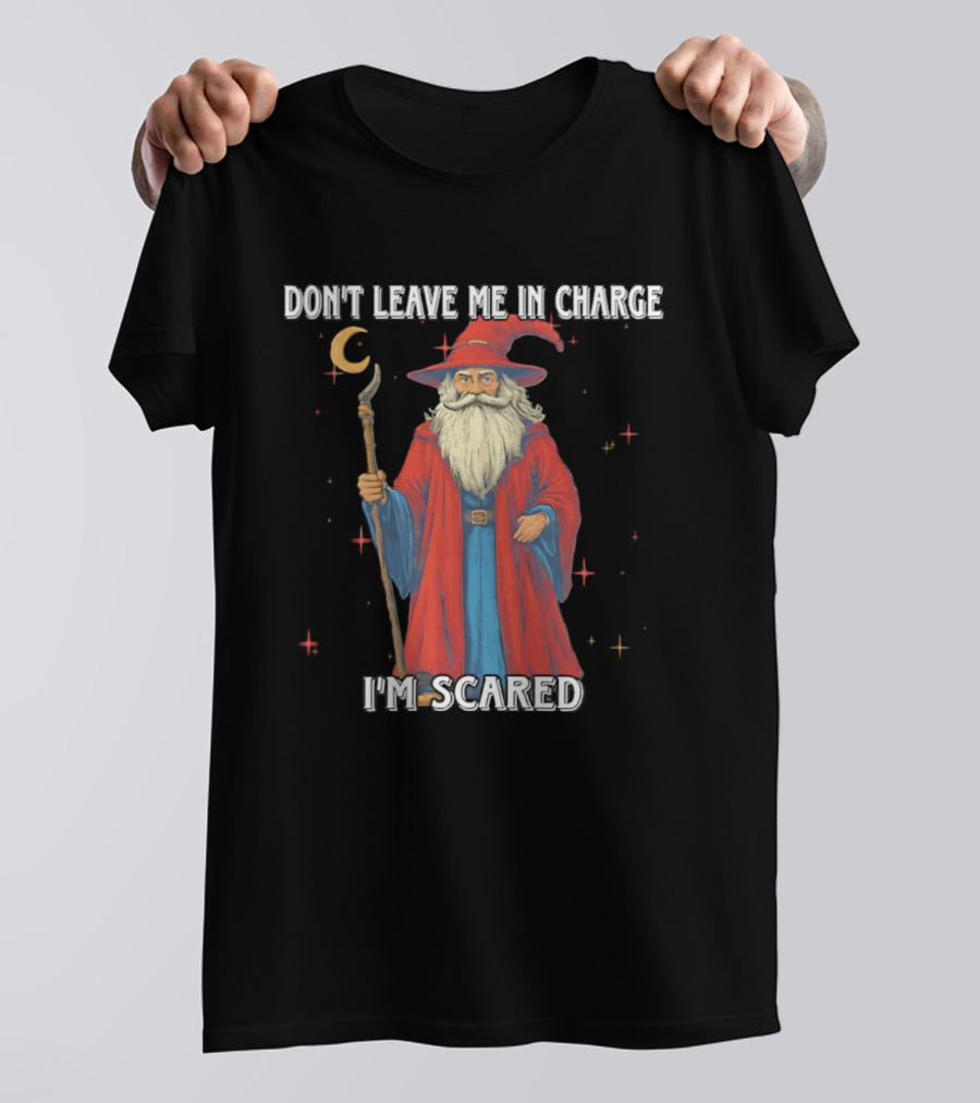 Don't Leave Me In Charge I'm Scared Wizard Staff Red Cloak T-Shirt
