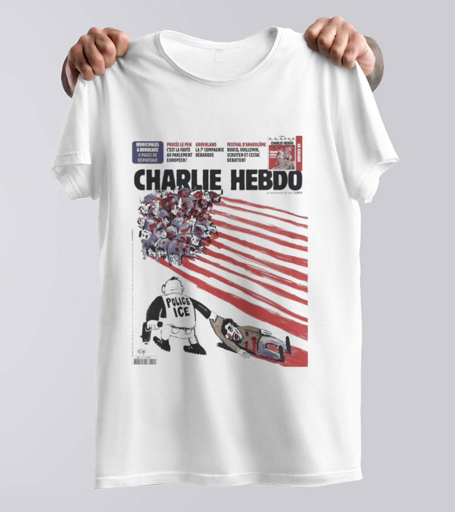 Charlie Hebdo ICE Officer With Flag And Migrant Scene T-Shirt